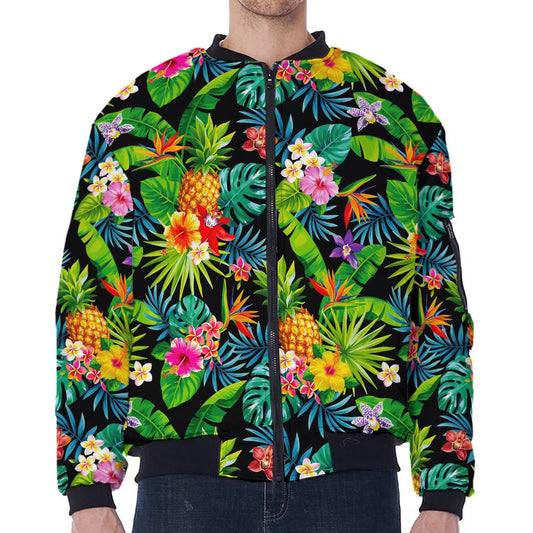 Aloha Hawaiian Tropical Pattern Print Zip Sleeve Bomber Jacket