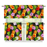 Aloha Hibiscus Pineapple Pattern Print 3 Piece Kitchen Curtains