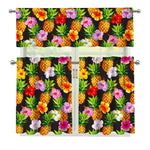 Aloha Hibiscus Pineapple Pattern Print 3 Piece Kitchen Curtains