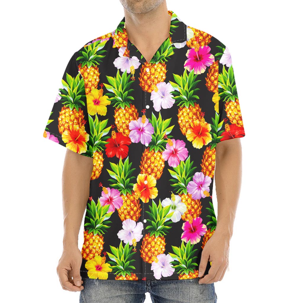 Aloha Hibiscus Pineapple Pattern Print Aloha Shirt