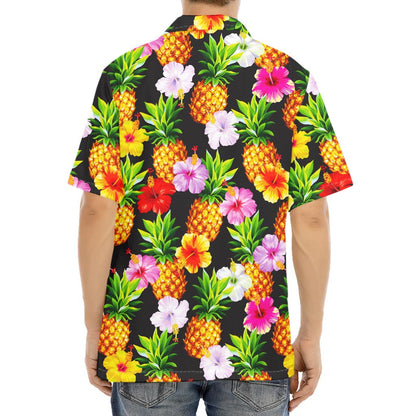 Aloha Hibiscus Pineapple Pattern Print Aloha Shirt