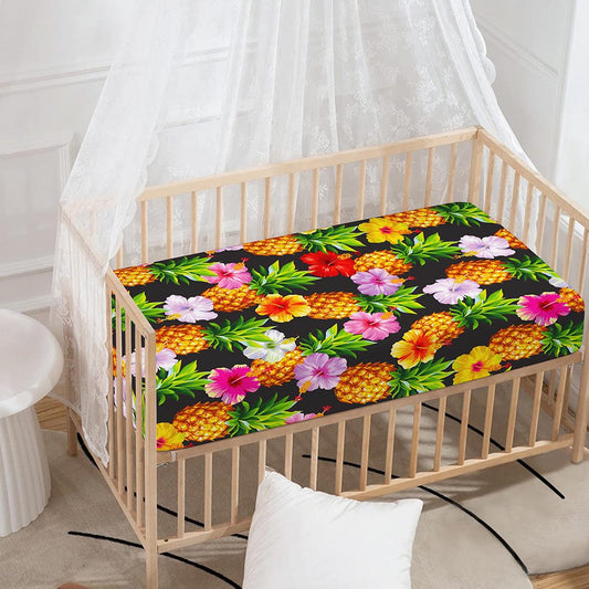 Aloha Hibiscus Pineapple Pattern Print Baby Crib Sheet