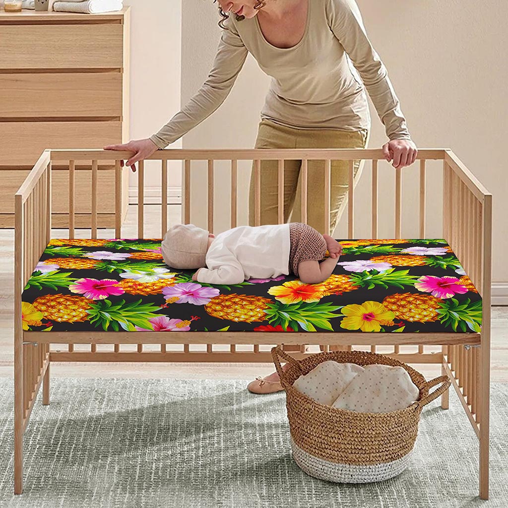 Aloha Hibiscus Pineapple Pattern Print Baby Crib Sheet