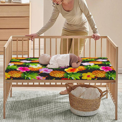 Aloha Hibiscus Pineapple Pattern Print Baby Crib Sheet