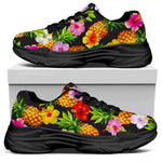 Aloha Hibiscus Pineapple Pattern Print Black Chunky Shoes