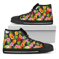 Aloha Hibiscus Pineapple Pattern Print Black High Top Sneakers
