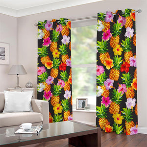 Aloha Hibiscus Pineapple Pattern Print Blackout Grommet Curtains