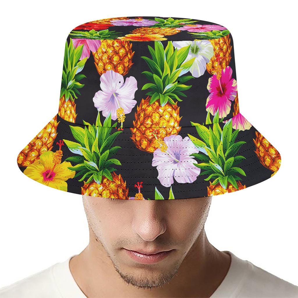 Aloha Hibiscus Pineapple Pattern Print Bucket Hat
