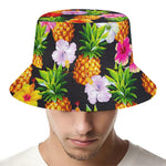 Aloha Hibiscus Pineapple Pattern Print Bucket Hat