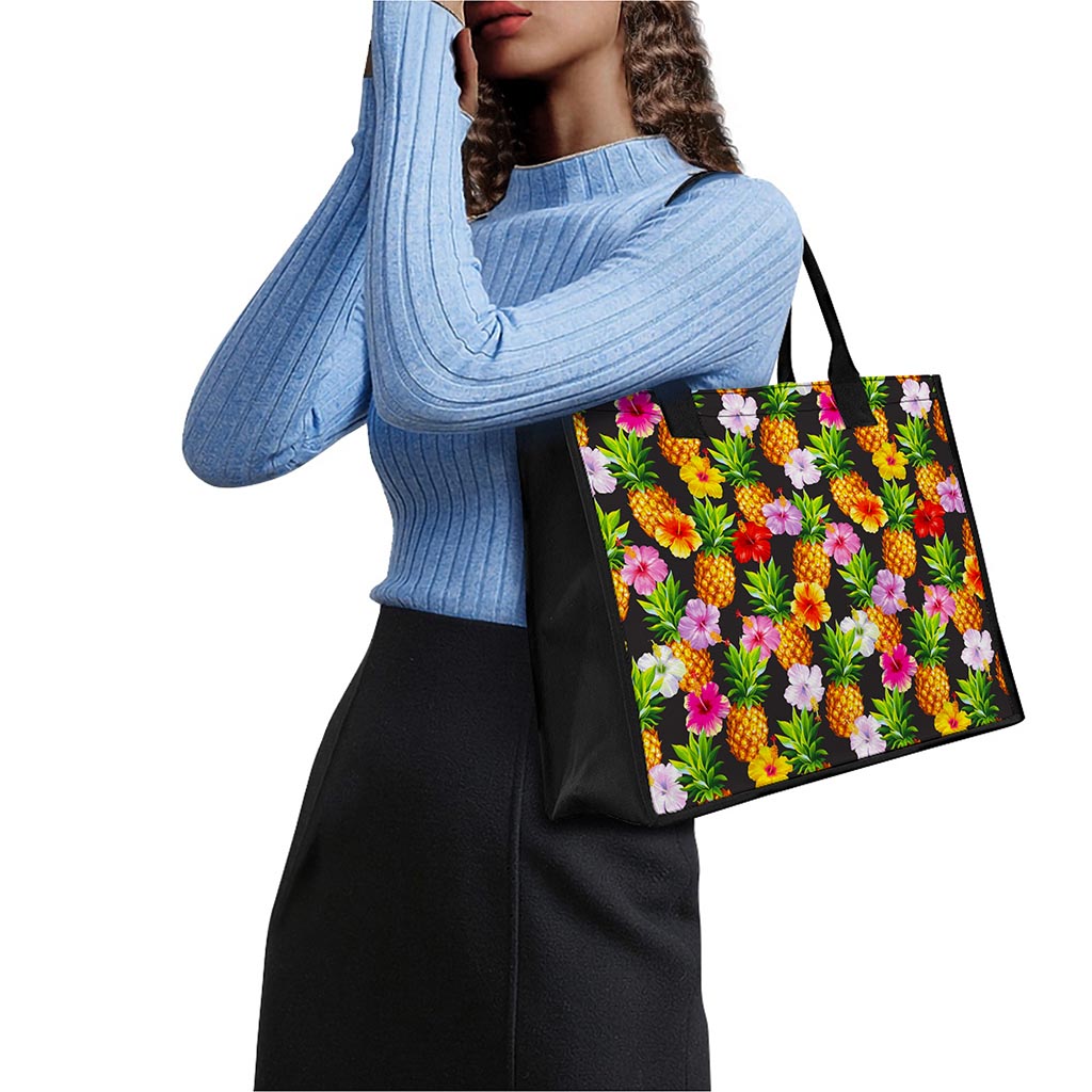 Aloha Hibiscus Pineapple Pattern Print Canvas Tote Bag
