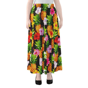 Aloha Hibiscus Pineapple Pattern Print Chiffon Maxi Skirt