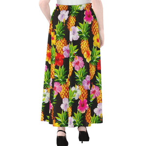 Aloha Hibiscus Pineapple Pattern Print Chiffon Maxi Skirt