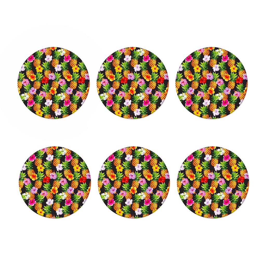 Aloha Hibiscus Pineapple Pattern Print Coaster Set