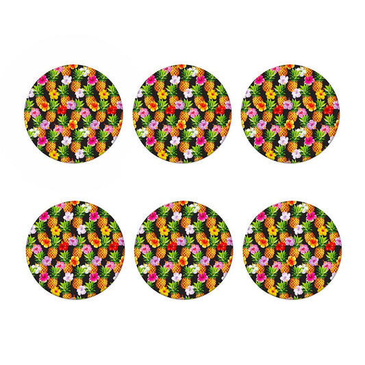 Aloha Hibiscus Pineapple Pattern Print Coaster Set