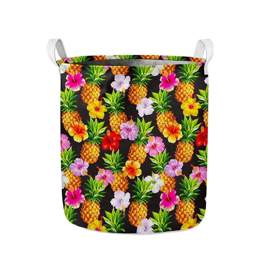 Aloha Hibiscus Pineapple Pattern Print Collapsible Laundry Basket