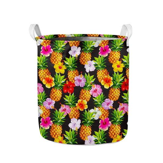 Aloha Hibiscus Pineapple Pattern Print Collapsible Laundry Basket