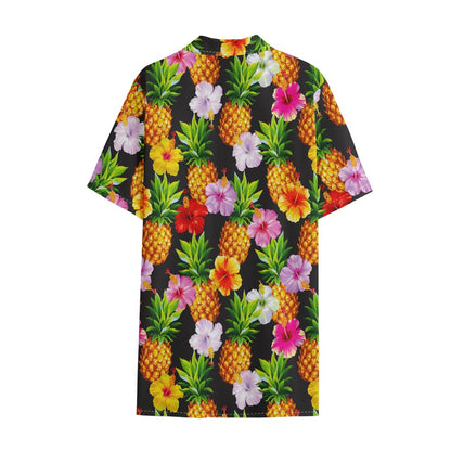 Aloha Hibiscus Pineapple Pattern Print Cotton Hawaiian Shirt