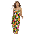 Aloha Hibiscus Pineapple Pattern Print Cross Back Cami Dress