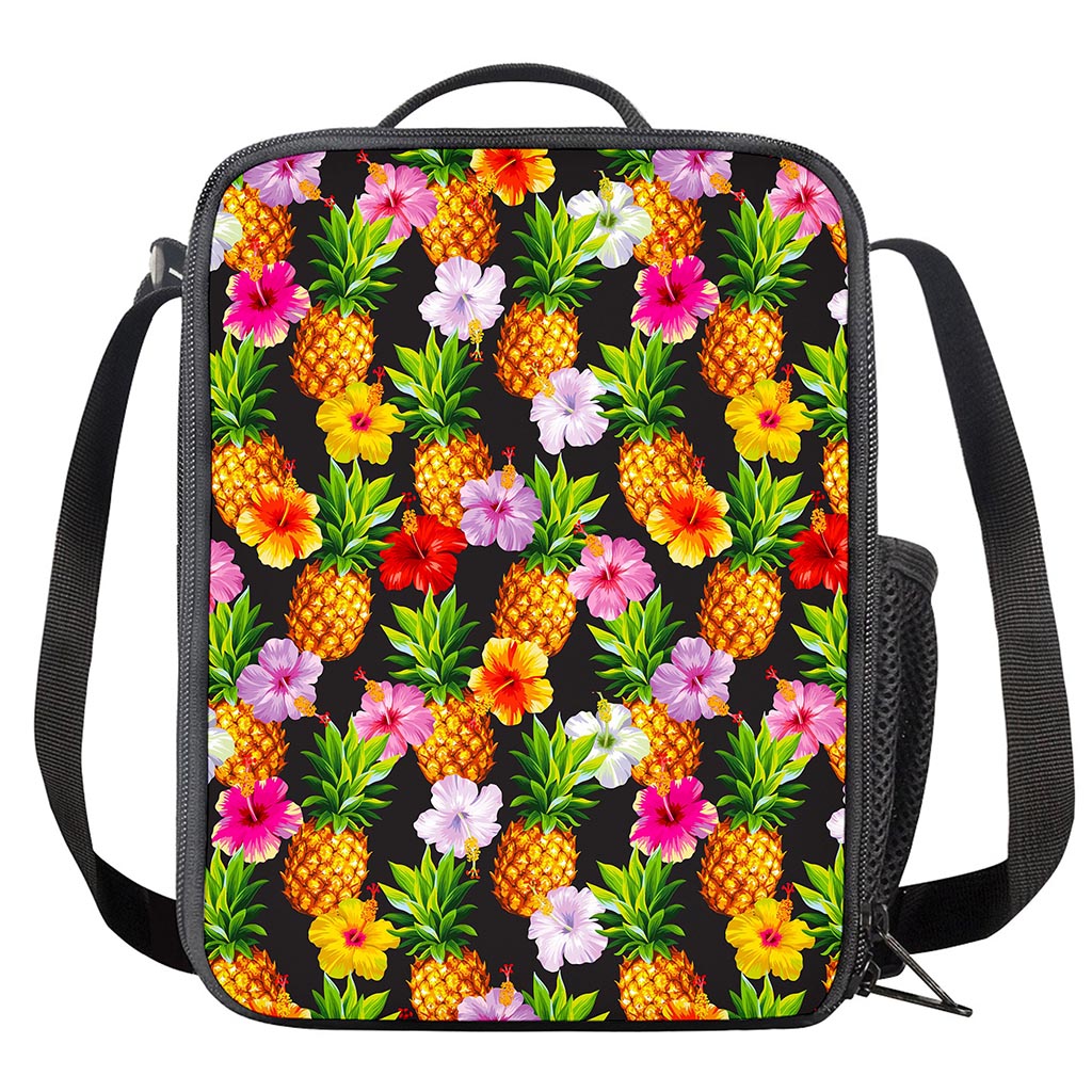 Aloha Hibiscus Pineapple Pattern Print Crossbody Lunch Bag