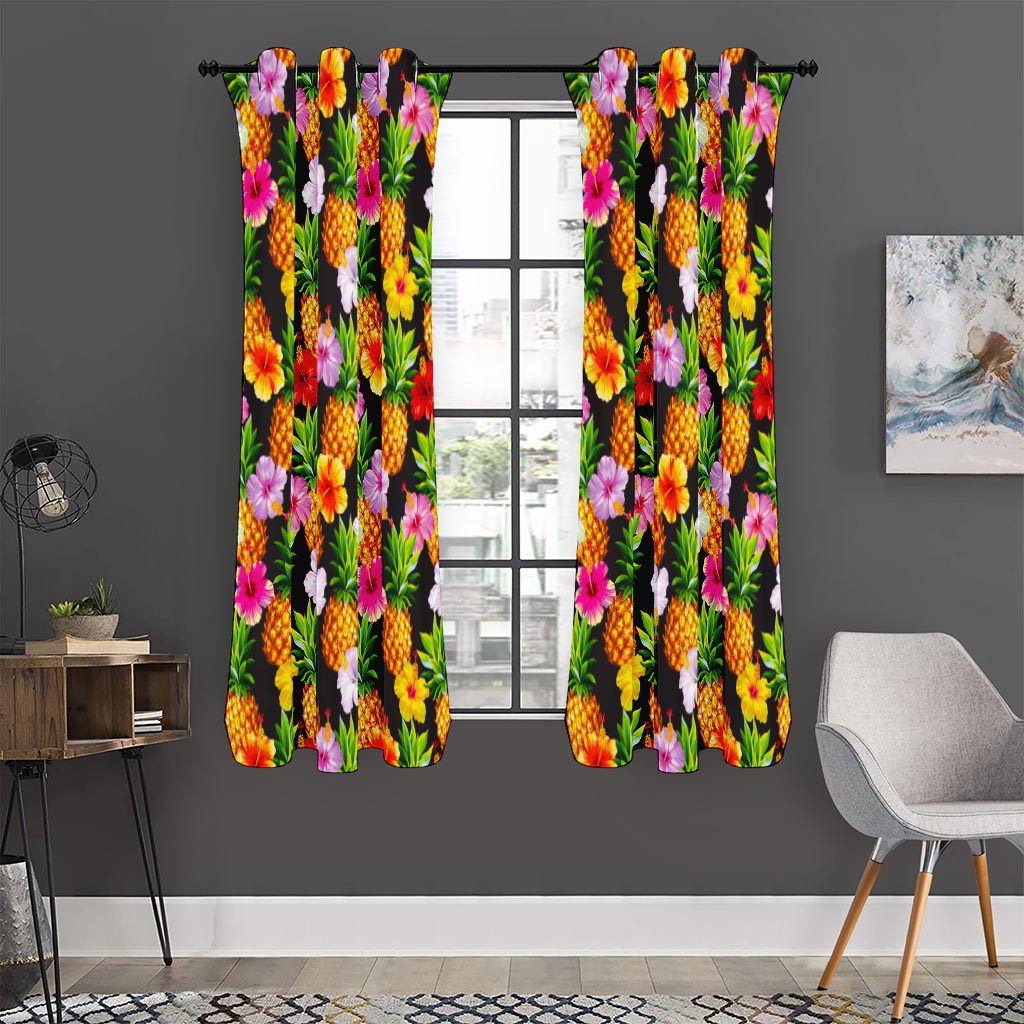 Aloha Hibiscus Pineapple Pattern Print Curtain