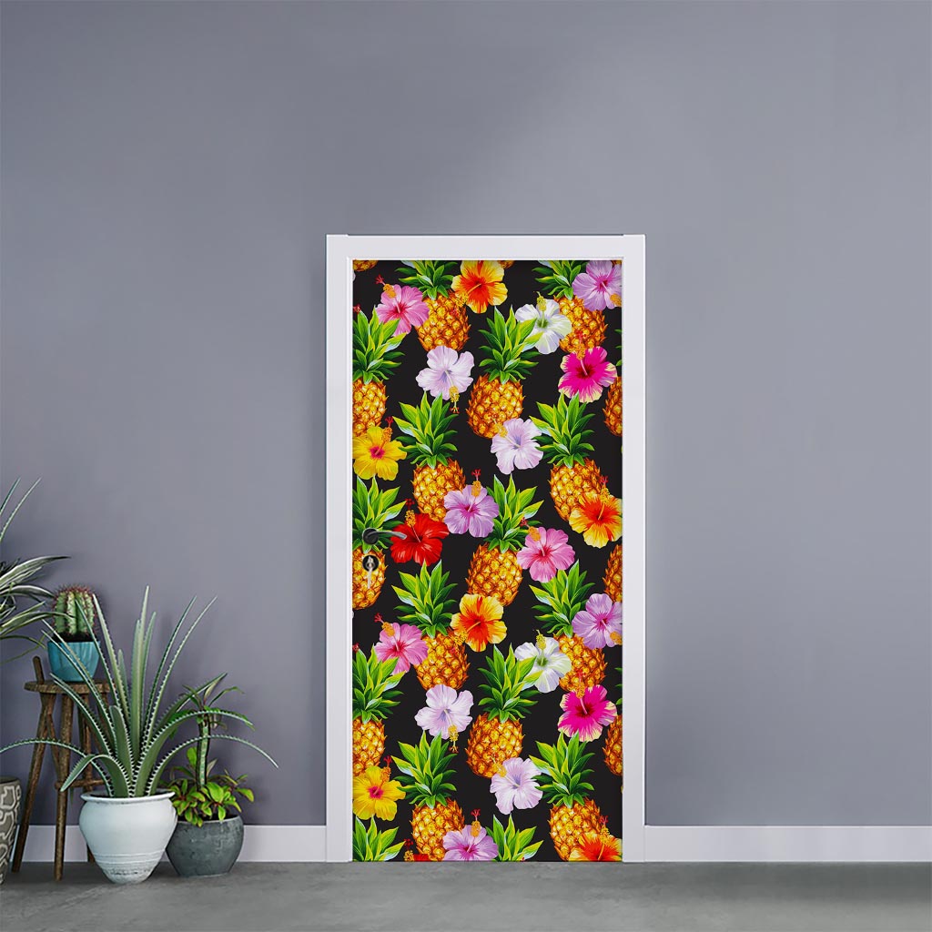 Aloha Hibiscus Pineapple Pattern Print Door Sticker