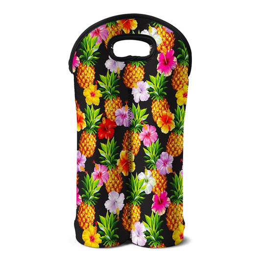 Aloha Hibiscus Pineapple Pattern Print Double Neoprene Wine Tote