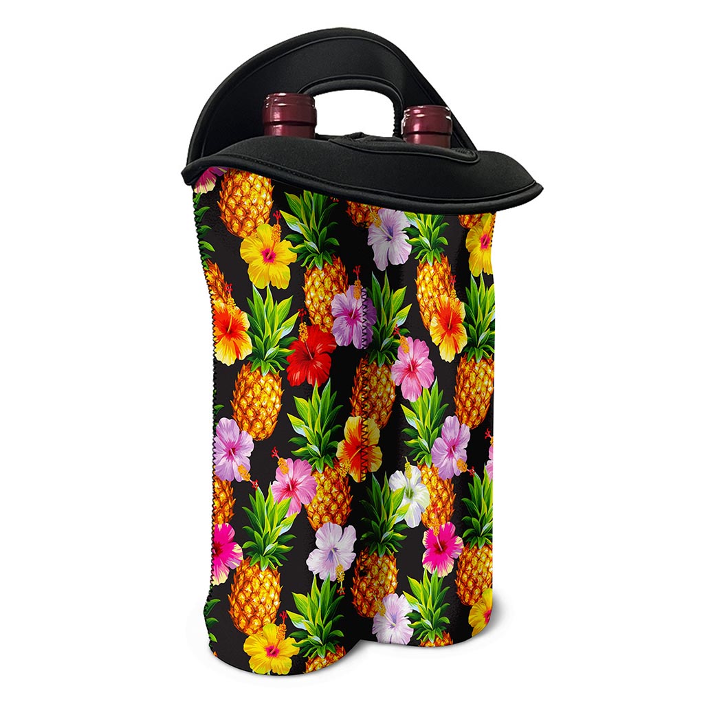 Aloha Hibiscus Pineapple Pattern Print Double Neoprene Wine Tote