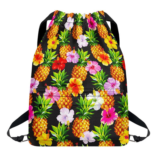 Aloha Hibiscus Pineapple Pattern Print Drawstring Backpack
