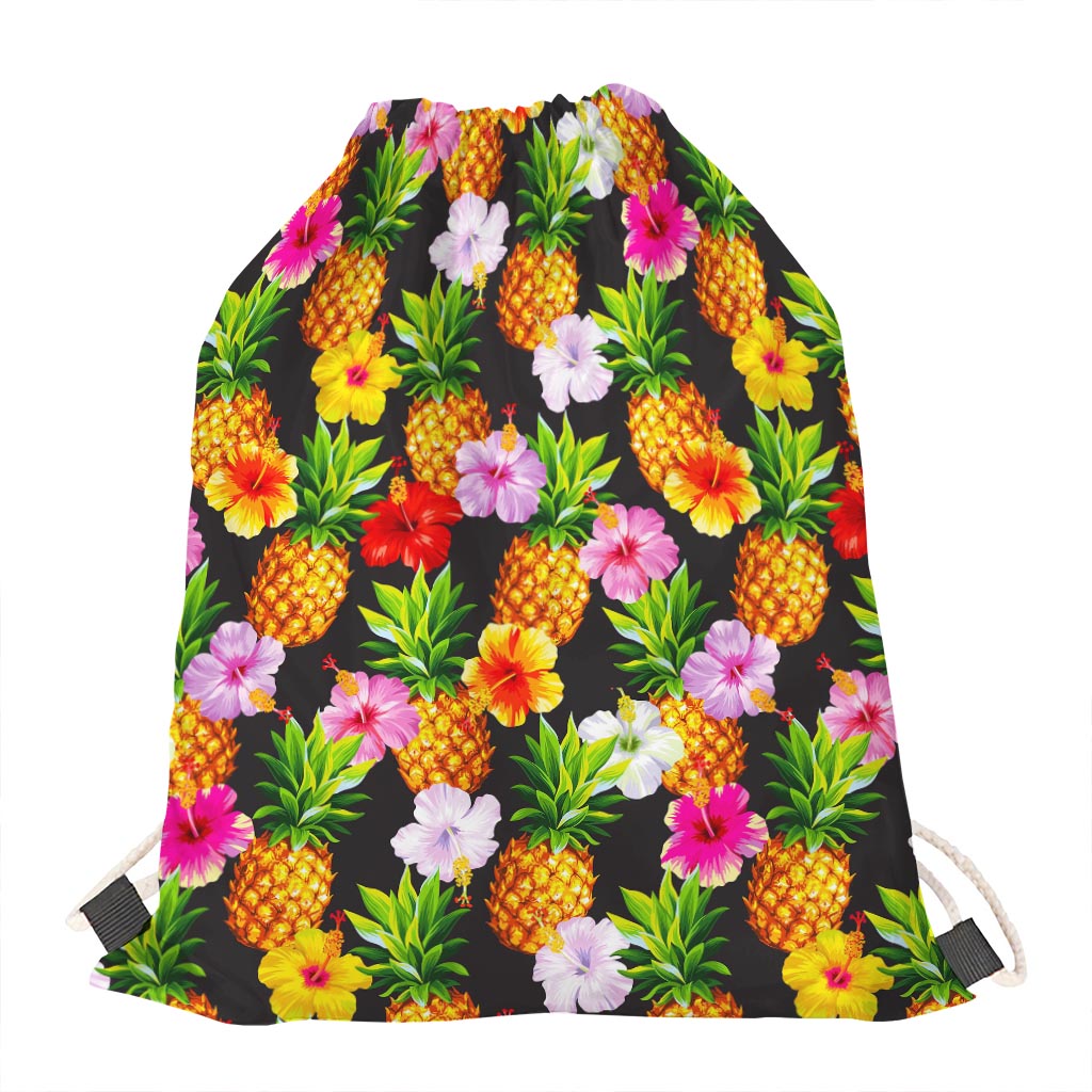 Aloha Hibiscus Pineapple Pattern Print Drawstring Bag