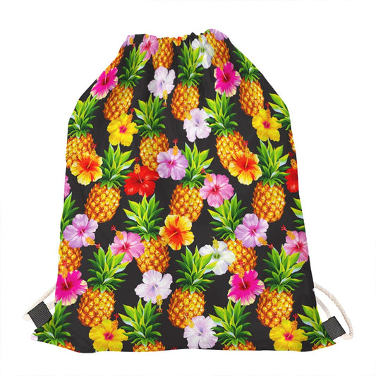 Aloha Hibiscus Pineapple Pattern Print Drawstring Bag