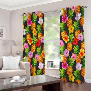 Aloha Hibiscus Pineapple Pattern Print Extra Wide Grommet Curtains