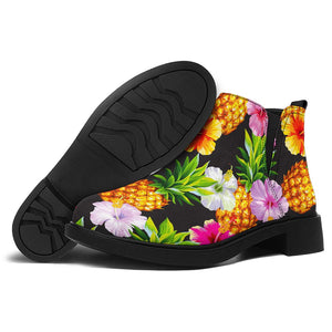 Aloha Hibiscus Pineapple Pattern Print Flat Ankle Boots