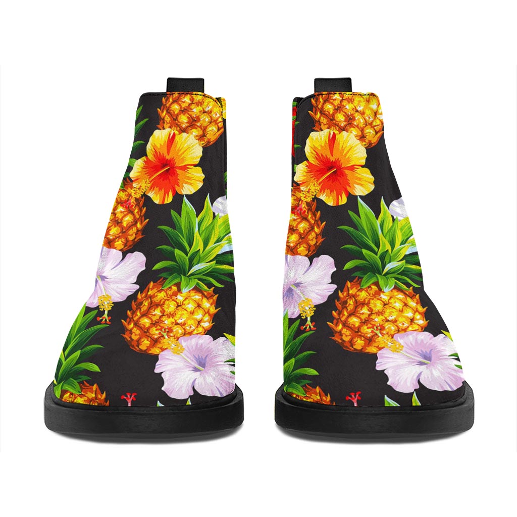 Aloha Hibiscus Pineapple Pattern Print Flat Ankle Boots