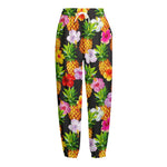 Aloha Hibiscus Pineapple Pattern Print Fleece Lined Knit Pants