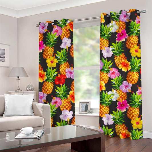 Aloha Hibiscus Pineapple Pattern Print Grommet Curtains