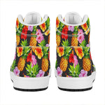 Aloha Hibiscus Pineapple Pattern Print High Top Leather Sneakers