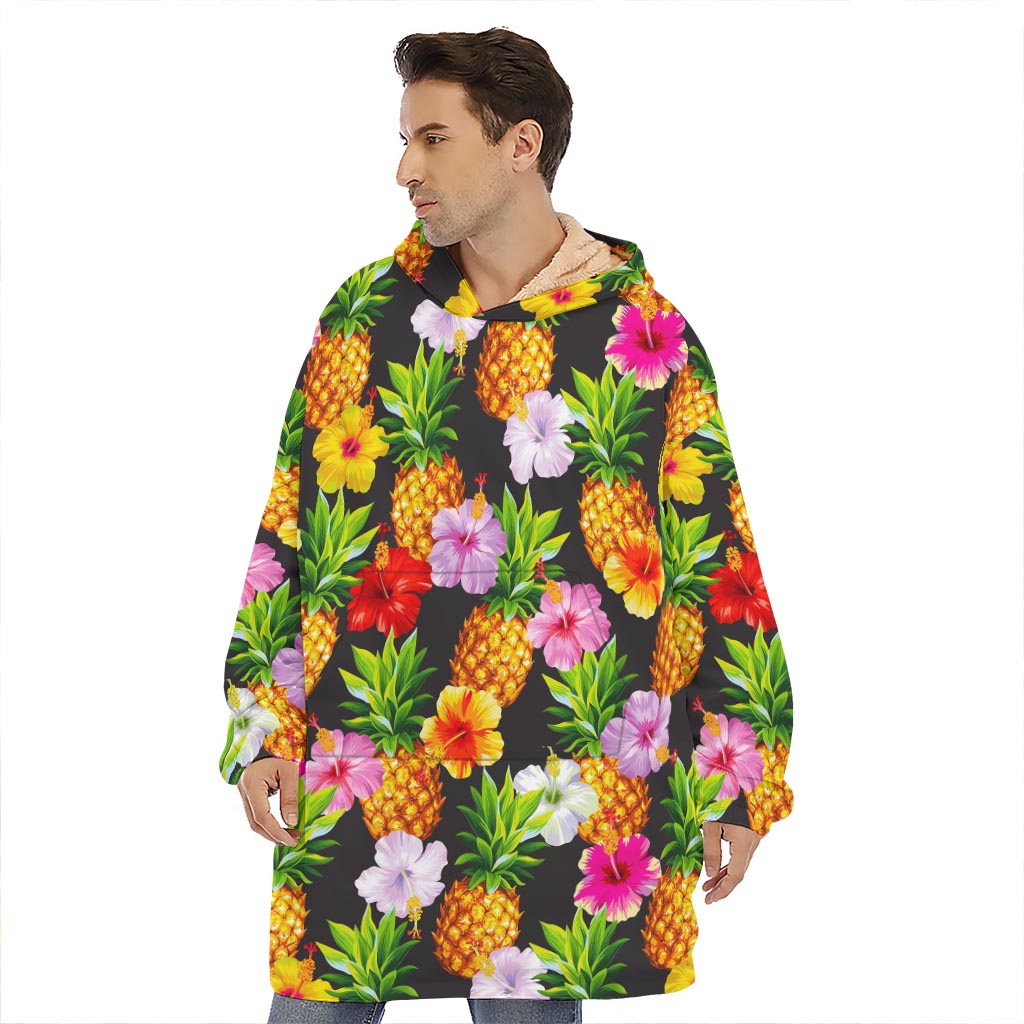 Aloha Hibiscus Pineapple Pattern Print Hoodie Blanket
