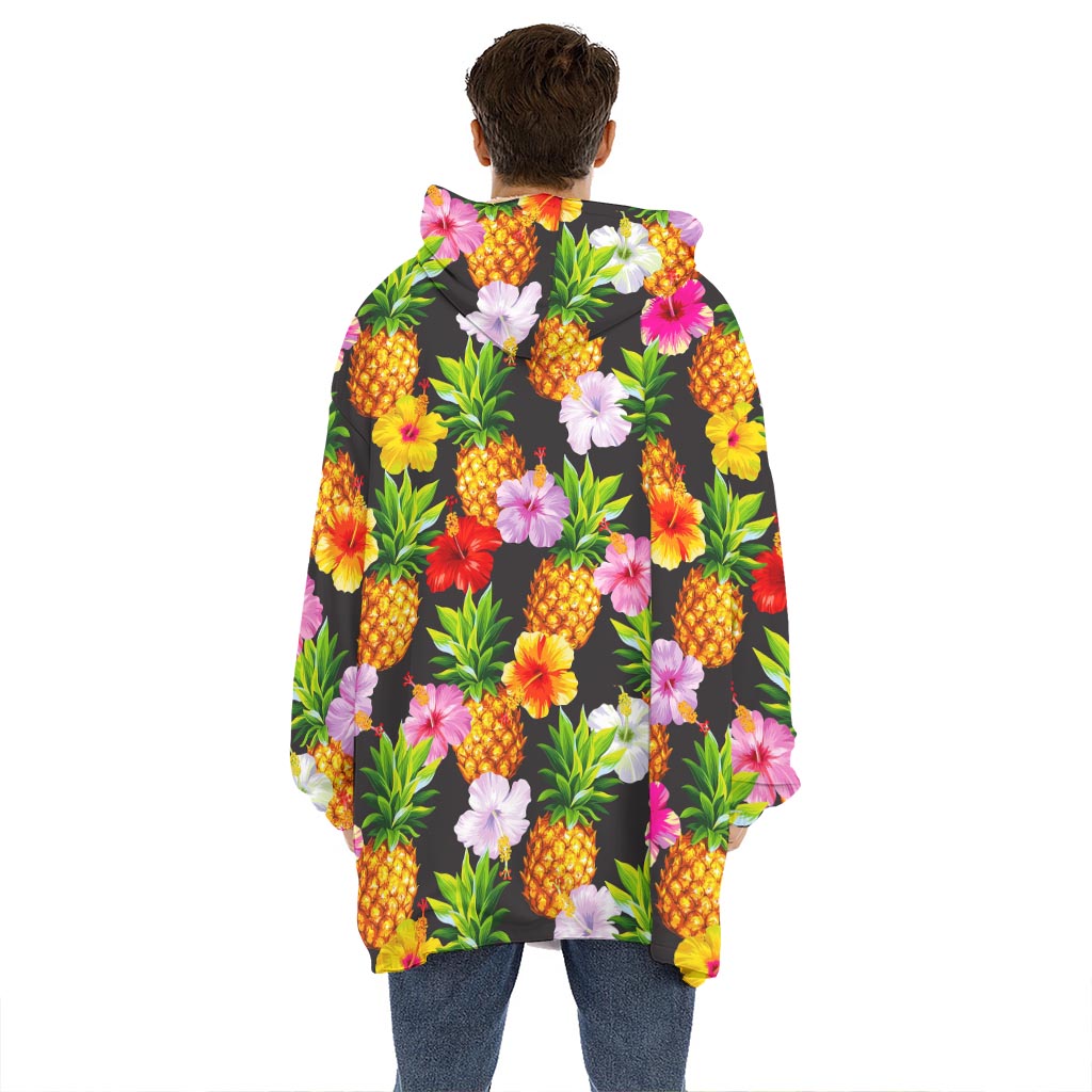 Aloha Hibiscus Pineapple Pattern Print Hoodie Blanket