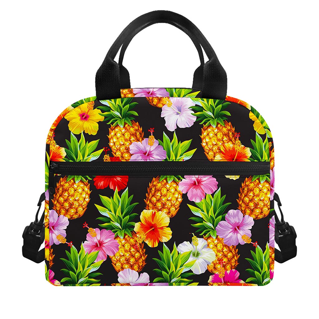 Aloha Hibiscus Pineapple Pattern Print Insulated Lunch Bag