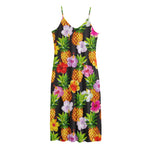 Aloha Hibiscus Pineapple Pattern Print Jersey Midi Cami Dress