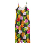 Aloha Hibiscus Pineapple Pattern Print Jersey Midi Cami Dress