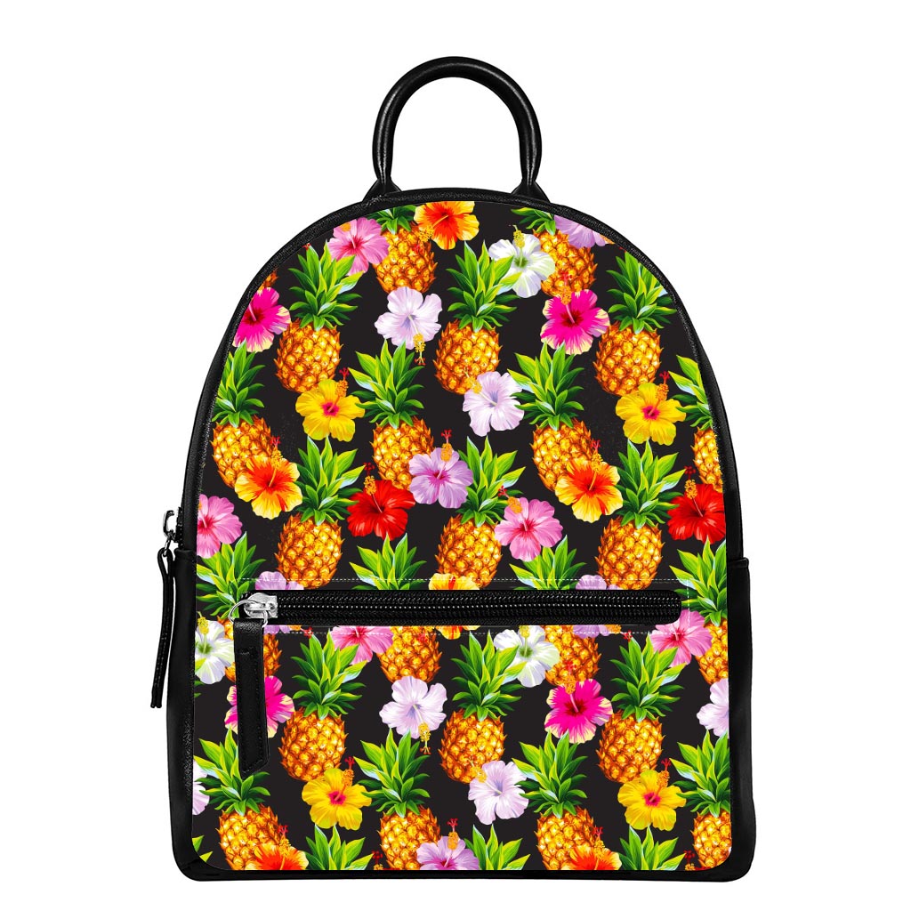 Aloha Hibiscus Pineapple Pattern Print Leather Backpack