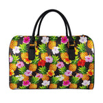 Aloha Hibiscus Pineapple Pattern Print Leather Duffle Bag
