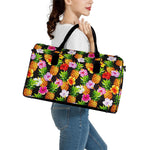 Aloha Hibiscus Pineapple Pattern Print Leather Duffle Bag