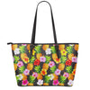 Aloha Hibiscus Pineapple Pattern Print Leather Tote Bag