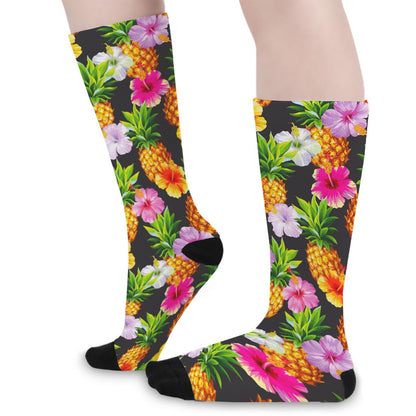 Aloha Hibiscus Pineapple Pattern Print Long Socks