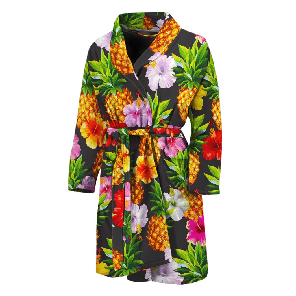 Aloha Hibiscus Pineapple Pattern Print Men's Bathrobe