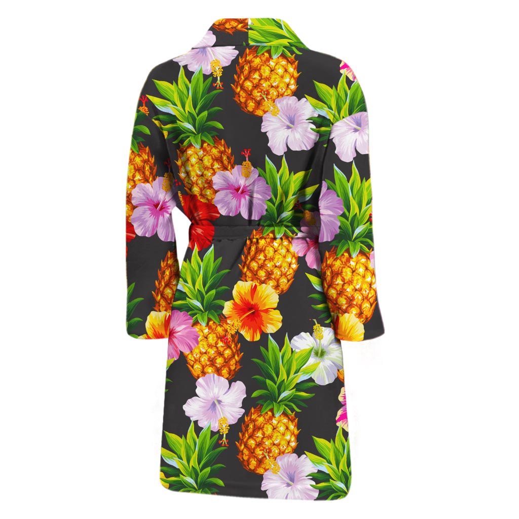 Aloha Hibiscus Pineapple Pattern Print Men's Bathrobe