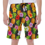 Aloha Hibiscus Pineapple Pattern Print Men's Beach Shorts