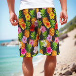 Aloha Hibiscus Pineapple Pattern Print Men's Cargo Shorts